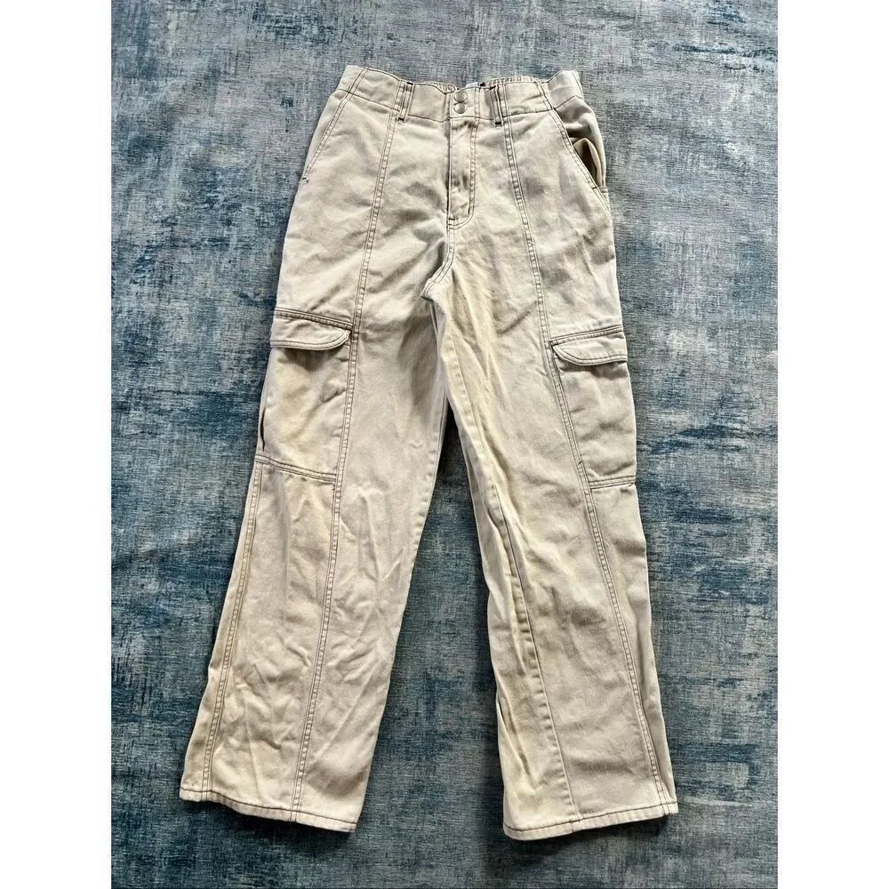RSQ Khaki Beige Straight Leg Cargo Jeans Women's Large